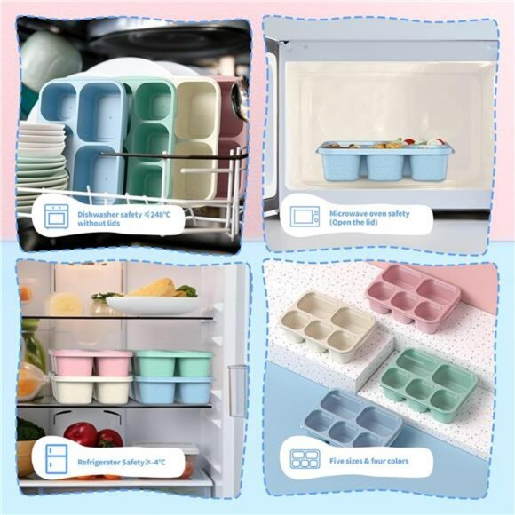 Bento lunch box set 5 compartment reusable meal prep food storage containers - Picture 6 of 7